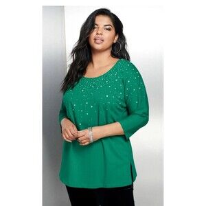Roaman's Women's Plus Size Three Quarter Sleeve Embellished Tunic 18/20